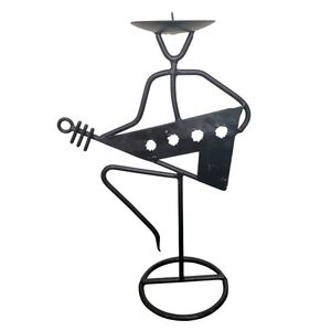 Whimsical Metal Art Candle Holder, Stick Figure‎ Musician Guitarist